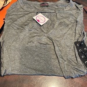 Gray tie up side tank top- new